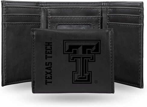 محفظة سوداء ثلاثية الطي للرجال من NCAA Texas Tech Red Raiders - شعار الفريق الفاخر 10 جيوب محفور بالليزر على جلد نباتي - تصميم بسيط، نافذة لبطاقة الهوية، حامل بطاقة الائتمان - هدية مثالية للرجال in Saudi Arabia