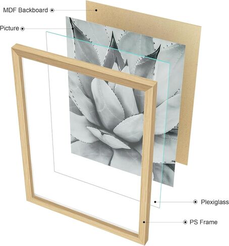 ArtbyHannah 7 Pack Gallery Wall Picture Frames Sets with Decorative Botanical Art Prints for Photo Frame Collages for Home Decoration, Natural Frames, Multiple Sizes One 11x14, Two 8x10, Four 5x7 in Saudi Arabia