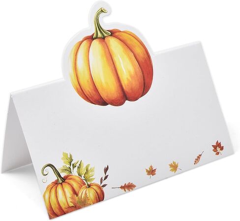100 Pack Thanksgiving Fall Pumpkin Place Cards Paper Harvest Name Folded Tent Card Seating Autumn Pumpkins Dinner Wedding Table Setting Decorations in Saudi Arabia