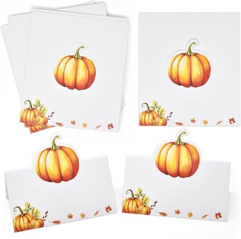 100 Pack Thanksgiving Fall Pumpkin Place Cards Paper Harvest Name Folded Tent Card Seating Autumn Pumpkins Dinner Wedding Table Setting Decorations in Saudi Arabia