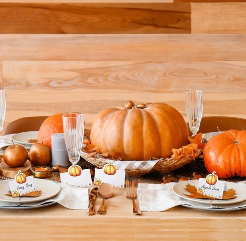 100 Pack Thanksgiving Fall Pumpkin Place Cards Paper Harvest Name Folded Tent Card Seating Autumn Pumpkins Dinner Wedding Table Setting Decorations in Saudi Arabia