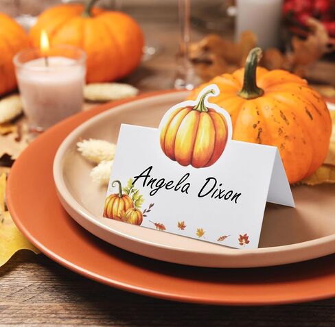 100 Pack Thanksgiving Fall Pumpkin Place Cards Paper Harvest Name Folded Tent Card Seating Autumn Pumpkins Dinner Wedding Table Setting Decorations in Saudi Arabia