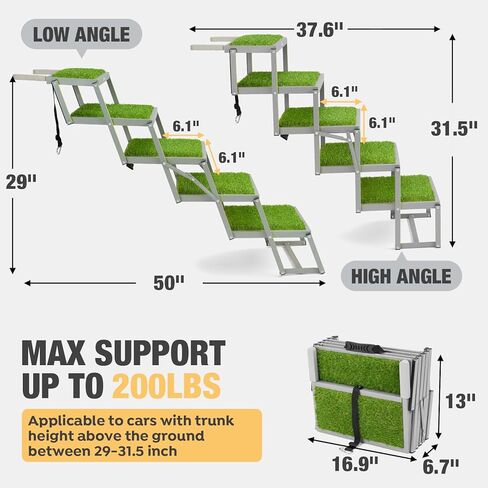 Veehoo Dog Ramp للسيارة، سلالم قابلة للطي للكلاب الكبيرة مع سطح عشب صناعي غير قابل للانزلاق، خطوات كلب محمولة من الألومنيوم لسيارات الدفع الرباعي والشاحنات والأسرة العالية، تدعم ما يصل إلى 170 رطل، 5 خطوات in Kuwait