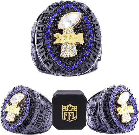 2024 Fantasy Football Ring | Heavy FFL Champion Ring | Gold Silver Tone Plated Award Trophy for Fantasy Football League Winner in Saudi Arabia
