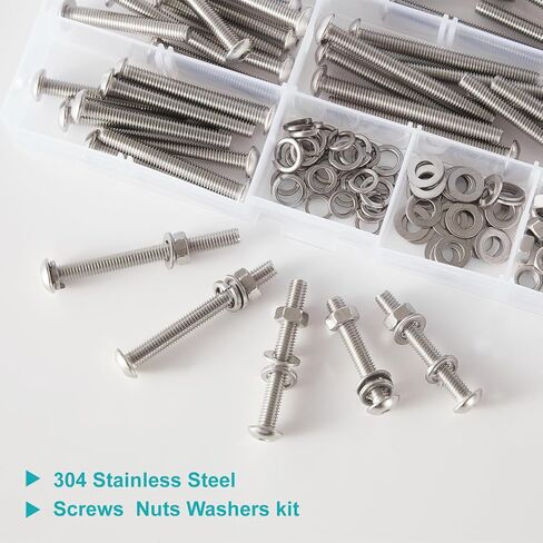200 PCS M5 x 30mm 35mm 40mm 45mm 50mm, Button Head Socket Cap Screws Bolts Washers Nuts Assortment Kit, Stainless Steel 304, Metric Allen Hex Drive in Saudi Arabia