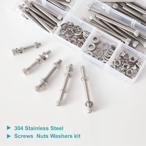 200 PCS M5 x 30mm 35mm 40mm 45mm 50mm, Button Head Socket Cap Screws Bolts Washers Nuts Assortment Kit, Stainless Steel 304, Metric Allen Hex Drive in Saudi Arabia