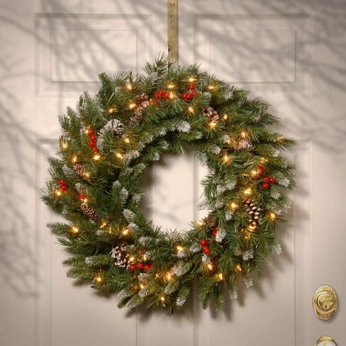 National Tree Company Pre-Lit Artificial Christmas Wreath, Green, Frosted Berry, White Lights, Decorated with Pine Cones, Berry Clusters, Frosted Branches, Christmas Collection, 30 Inches in Saudi Arabia