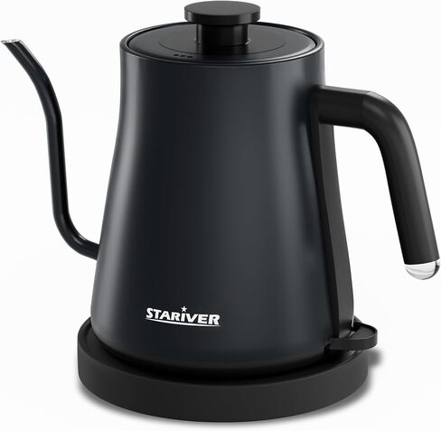 غلاية كهربائية Stariver Gooseneck، وعاء شاي كهربائي سعة 0.8 لتر، صب فوق غلاية القهوة مع غطاء داخلي وسفلي من الفولاذ المقاوم للصدأ، غلاية مياه مع إيقاف تلقائي وحماية من الغليان الجاف، أسود in Kuwait