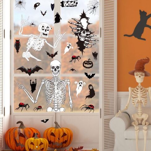 4 أوراق ملصقات نافذة الهالوين، ملصقات حائط لنافذة الهيكل العظمي للهالوين، جماجم مخيفة وخفافيش وعناكب وأشباح ديكورات نوافذ الهالوين، ملصقات جدارية لنافذة الهالوين لمستلزمات حفلات الهالوين in Kuwait
