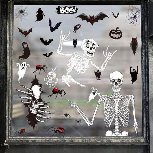 4 أوراق ملصقات نافذة الهالوين، ملصقات حائط لنافذة الهيكل العظمي للهالوين، جماجم مخيفة وخفافيش وعناكب وأشباح ديكورات نوافذ الهالوين، ملصقات جدارية لنافذة الهالوين لمستلزمات حفلات الهالوين in Kuwait