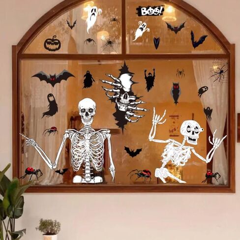 4 أوراق ملصقات نافذة الهالوين، ملصقات حائط لنافذة الهيكل العظمي للهالوين، جماجم مخيفة وخفافيش وعناكب وأشباح ديكورات نوافذ الهالوين، ملصقات جدارية لنافذة الهالوين لمستلزمات حفلات الهالوين in Kuwait