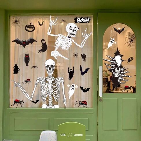 4 أوراق ملصقات نافذة الهالوين، ملصقات حائط لنافذة الهيكل العظمي للهالوين، جماجم مخيفة وخفافيش وعناكب وأشباح ديكورات نوافذ الهالوين، ملصقات جدارية لنافذة الهالوين لمستلزمات حفلات الهالوين in Kuwait