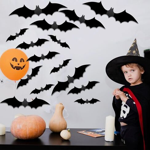 88Pcs 3D Bats Halloween Decorations, 4 Sizes PVC Black Bats Sticker Bats Wall Decor Scary Bats Wall Decal for Halloween Indoor Decorations DIY Wall Decal Party Supplies in Saudi Arabia