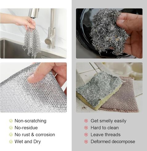 مجموعة تنظيف الحديد الزهر 7 قطع من LANMU، تتضمن منظف سلسلة البريد، وقماش أطباق سلكي غير قابل للخدش للمقالي وأحواض مواقد الفرن الهولندية in Kuwait