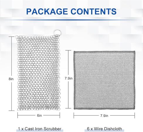 مجموعة تنظيف الحديد الزهر 7 قطع من LANMU، تتضمن منظف سلسلة البريد، وقماش أطباق سلكي غير قابل للخدش للمقالي وأحواض مواقد الفرن الهولندية in Kuwait