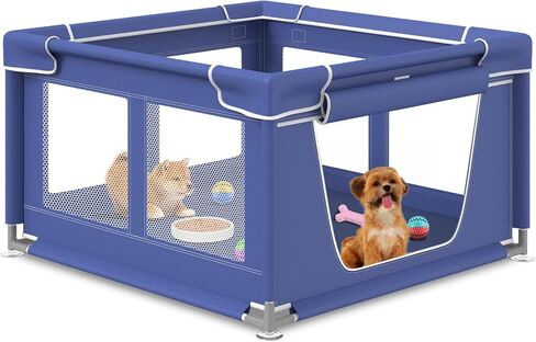 Dog Playpen 42 × 42 Inch, Puppy PlayPen with Gate for Puppies, Small and Medium Dogs, Pet PlayPen with Roof for Outdoors & Indoors, Tear Resistant Fabric, Safe and Sturdy Dog Fence. in Kuwait