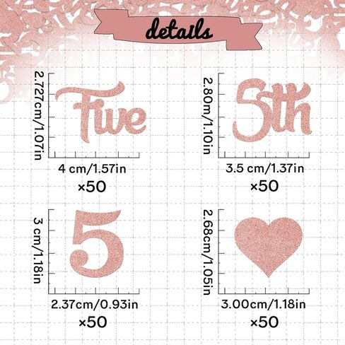 زينة عيد الميلاد الخامس للفتاة باللون الذهبي الوردي، زينة عيد ميلادها الملكي الخامس، قصاصات عيد الميلاد الخامس، لوازم ديكور عيد الميلاد الخامس السعيد 200 قطعة in Kuwait