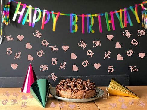 زينة عيد الميلاد الخامس للفتاة باللون الذهبي الوردي، زينة عيد ميلادها الملكي الخامس، قصاصات عيد الميلاد الخامس، لوازم ديكور عيد الميلاد الخامس السعيد 200 قطعة in Kuwait