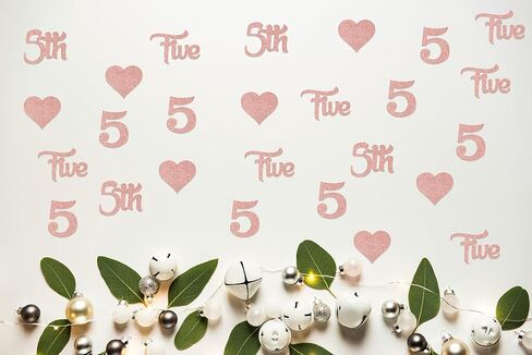 زينة عيد الميلاد الخامس للفتاة باللون الذهبي الوردي، زينة عيد ميلادها الملكي الخامس، قصاصات عيد الميلاد الخامس، لوازم ديكور عيد الميلاد الخامس السعيد 200 قطعة in Kuwait