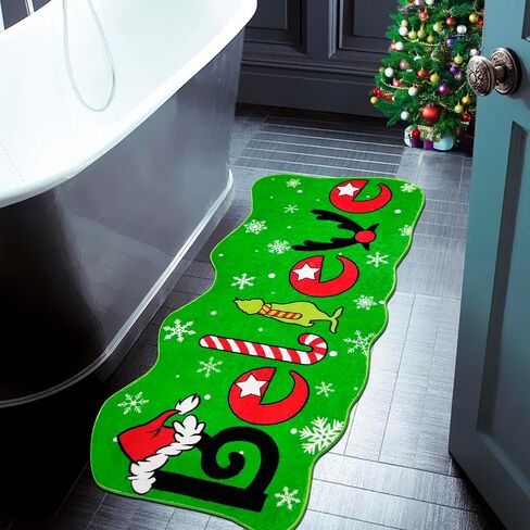 Christmas Believe Bathroom Rug – 47" x 19" Green Extra-Long Non-Slip for Bathroom Kitchen Rug Soft Absorbent Bath Tub Mat Room Christmas Bathroom Rug in Saudi Arabia