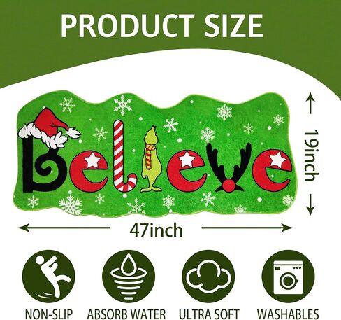 Christmas Believe Bathroom Rug – 47" x 19" Green Extra-Long Non-Slip for Bathroom Kitchen Rug Soft Absorbent Bath Tub Mat Room Christmas Bathroom Rug in Saudi Arabia