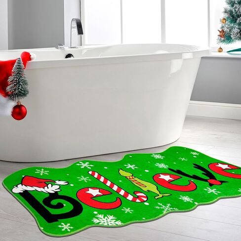 Christmas Believe Bathroom Rug – 47" x 19" Green Extra-Long Non-Slip for Bathroom Kitchen Rug Soft Absorbent Bath Tub Mat Room Christmas Bathroom Rug in Saudi Arabia