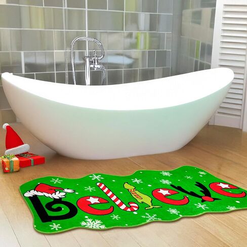 Christmas Believe Bathroom Rug – 47" x 19" Green Extra-Long Non-Slip for Bathroom Kitchen Rug Soft Absorbent Bath Tub Mat Room Christmas Bathroom Rug in Saudi Arabia