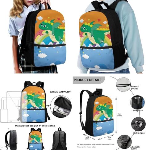 Cute Cartoon Dinosaur School Backpack Set Bookbags with Lunch Box Pencil Case and Water Bottle Cover Holder 4pcs for Middle School Primary Junior High University in Kuwait