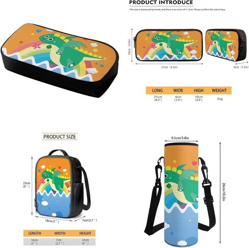 Cute Cartoon Dinosaur School Backpack Set Bookbags with Lunch Box Pencil Case and Water Bottle Cover Holder 4pcs for Middle School Primary Junior High University in Kuwait