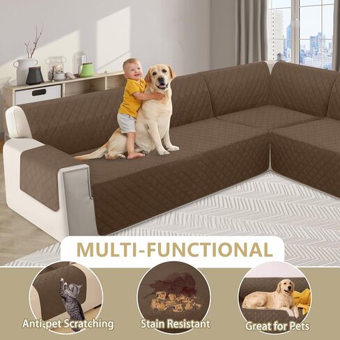 HDCAXKJ L Shape Couch Cover Sectional Sofa Cover 4 Pcs Corner Sectional Sofa Slipcovers Sets for Pets Dogs Washable Non Slip U Shaped Furniture Protector for Sectional Sofa (Dark Gray, Large) in Kuwait