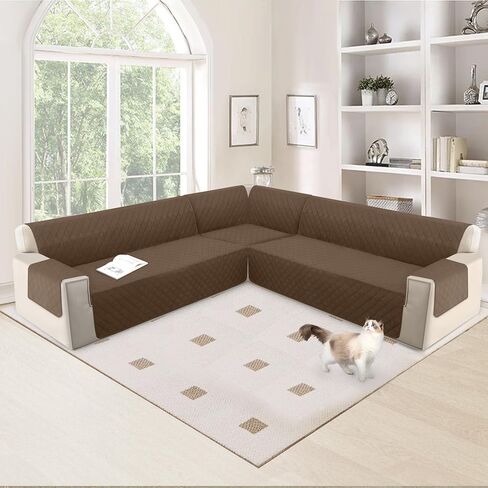 HDCAXKJ L Shape Couch Cover Sectional Sofa Cover 4 Pcs Corner Sectional Sofa Slipcovers Sets for Pets Dogs Washable Non Slip U Shaped Furniture Protector for Sectional Sofa (Dark Gray, Large) in Kuwait