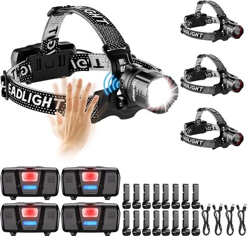 90000 Lumens LED Headlamp& 100H Using Time, USB Rechargeable Head lamp, 90° Adjustable Widebeam Motion Sensor Head Light with 5 Modes,Zoomable for Camping Running Hiking Hard Hat Headlamps 2pc in Saudi Arabia