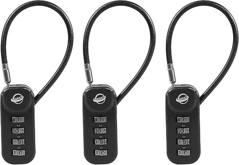 4-Digit Combination Padlock with 4.7 inch(12cm) Cable Suitable for School Gym Lockers,Trash Cans,Luggage,Knapsacks,Toolboxes,Gun Cases,Helmets,Cable 3mm Diameter,Black(1 Pack) in Kuwait