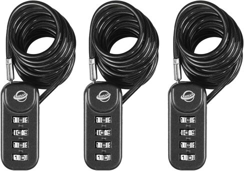 4-Digit Combination Padlock with 4.7 inch(12cm) Cable Suitable for School Gym Lockers,Trash Cans,Luggage,Knapsacks,Toolboxes,Gun Cases,Helmets,Cable 3mm Diameter,Black(1 Pack) in Kuwait