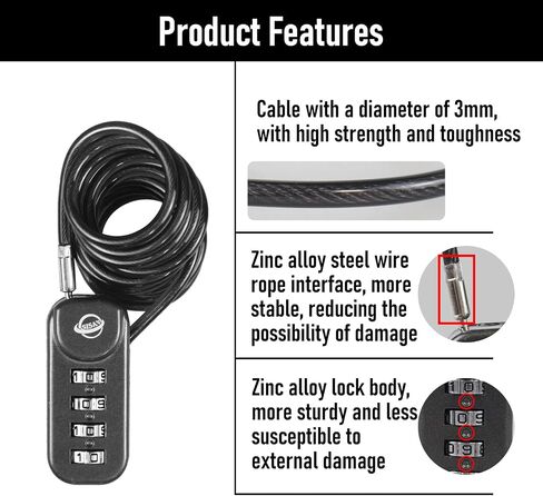 4-Digit Combination Padlock with 4.7 inch(12cm) Cable Suitable for School Gym Lockers,Trash Cans,Luggage,Knapsacks,Toolboxes,Gun Cases,Helmets,Cable 3mm Diameter,Black(1 Pack) in Kuwait