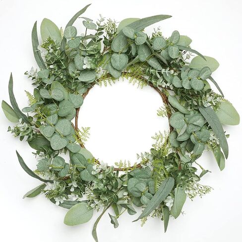 Eucalyptus Wreath, 20" Green Spring Artificial Eucalyptus Leaves Wreath for Front Door Wall Window Party Decoration in Saudi Arabia