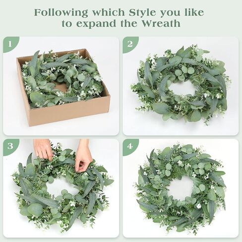 Eucalyptus Wreath, 20" Green Spring Artificial Eucalyptus Leaves Wreath for Front Door Wall Window Party Decoration in Saudi Arabia