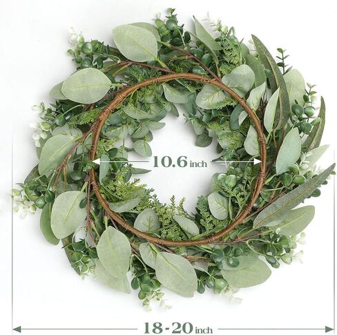 Eucalyptus Wreath, 20" Green Spring Artificial Eucalyptus Leaves Wreath for Front Door Wall Window Party Decoration in Saudi Arabia