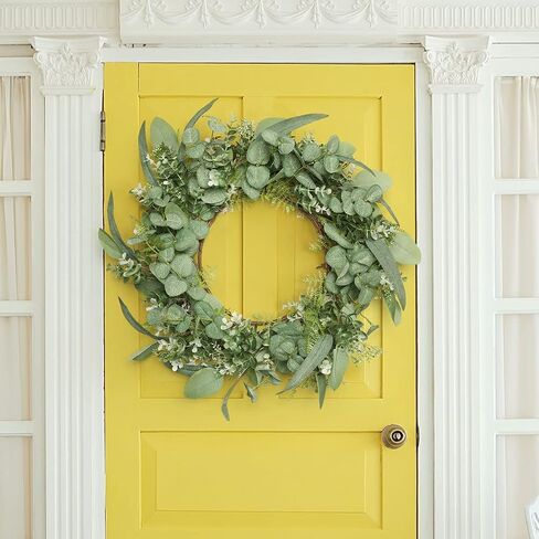 Eucalyptus Wreath, 20" Green Spring Artificial Eucalyptus Leaves Wreath for Front Door Wall Window Party Decoration in Saudi Arabia
