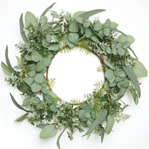 Eucalyptus Wreath, 20" Green Spring Artificial Eucalyptus Leaves Wreath for Front Door Wall Window Party Decoration in Saudi Arabia