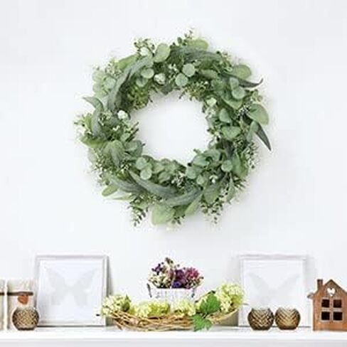 Eucalyptus Wreath, 20" Green Spring Artificial Eucalyptus Leaves Wreath for Front Door Wall Window Party Decoration in Saudi Arabia