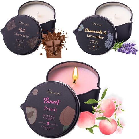 3 Pack Scented Massage Candles Coconut Oil Based-Daily Moisturizing Body Oil Relaxing-Natural Therapy Oil Candles-6.9OZ (Coconut, Tobacco Vanilla, Thyme & White Tea) in Saudi Arabia