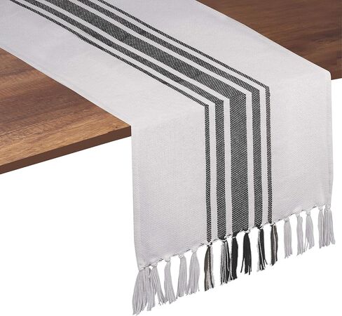 Native Fab Red Striped Table Runner - 90 Inches Long Farmhouse Table Covers with Tassels - 100% Cotton, Tight Weave, Non-Slip Tablerunner for Dining, Kitchen, Dresser, Events - Red White (14"x90") in Saudi Arabia