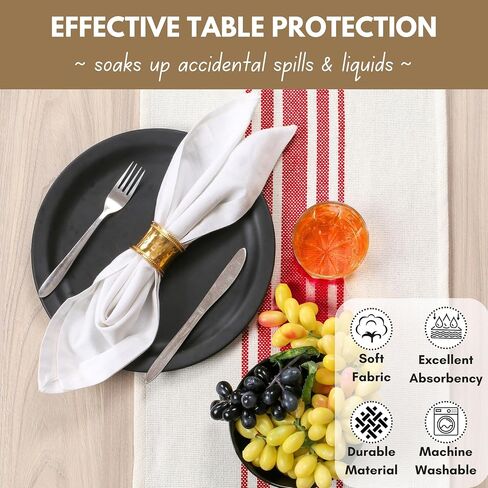 Native Fab Red Striped Table Runner - 90 Inches Long Farmhouse Table Covers with Tassels - 100% Cotton, Tight Weave, Non-Slip Tablerunner for Dining, Kitchen, Dresser, Events - Red White (14"x90") in Saudi Arabia