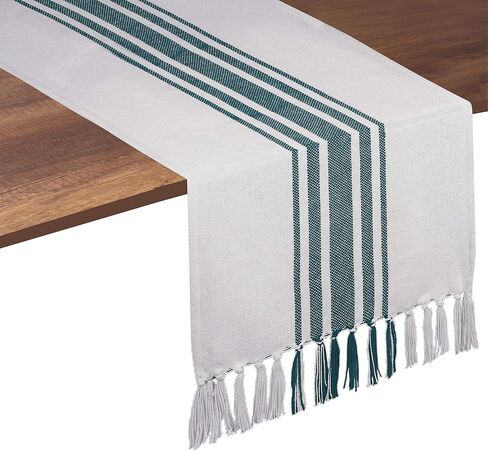 Native Fab Red Striped Table Runner - 90 Inches Long Farmhouse Table Covers with Tassels - 100% Cotton, Tight Weave, Non-Slip Tablerunner for Dining, Kitchen, Dresser, Events - Red White (14"x90") in Saudi Arabia