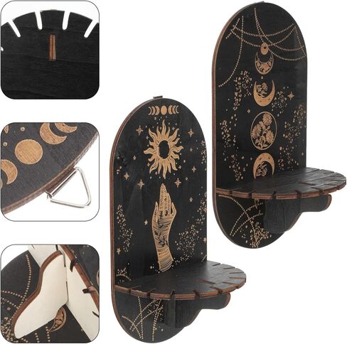 2PCS Small Crystal Shelf Black Crystal Display Shelf Butterfly Hand Sun Pattern Pendulum Board Witch Stuff Wooden Kit Crystal Hanging Rustic Crystal Holder Stand in Saudi Arabia