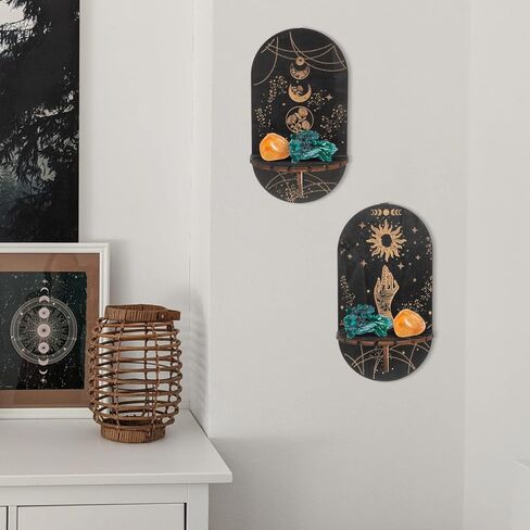 2PCS Small Crystal Shelf Black Crystal Display Shelf Butterfly Hand Sun Pattern Pendulum Board Witch Stuff Wooden Kit Crystal Hanging Rustic Crystal Holder Stand in Saudi Arabia