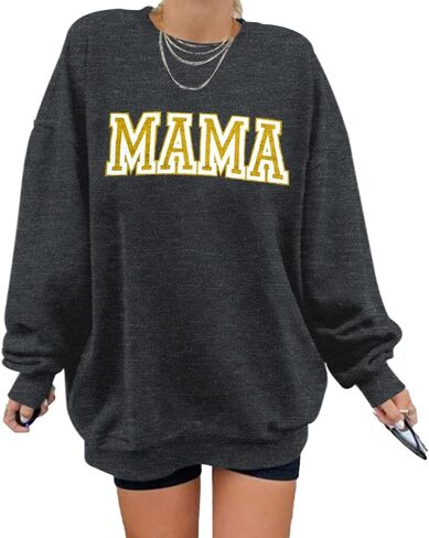 UNIQUEONE Mama سويت شيرت نسائي ماما: سويت شيرت ماما مزين بالترتر قمصان مطبوعة عليها حروف ماما - هدايا الأم بلوفر علوي in Kuwait