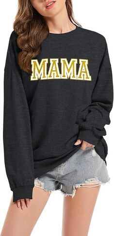 UNIQUEONE Mama سويت شيرت نسائي ماما: سويت شيرت ماما مزين بالترتر قمصان مطبوعة عليها حروف ماما - هدايا الأم بلوفر علوي in Kuwait