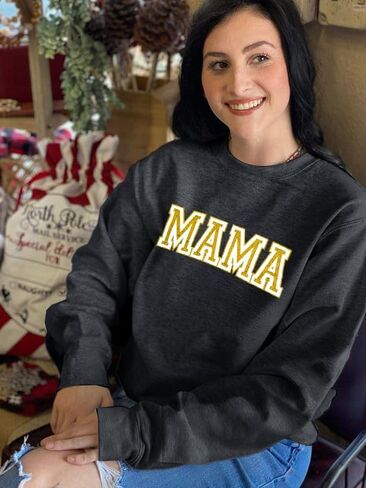 UNIQUEONE Mama سويت شيرت نسائي ماما: سويت شيرت ماما مزين بالترتر قمصان مطبوعة عليها حروف ماما - هدايا الأم بلوفر علوي in Kuwait
